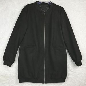 Fate By LFD Womens Jacket Coat Faux Suede Long Black Full Zip Elastic Cuff L